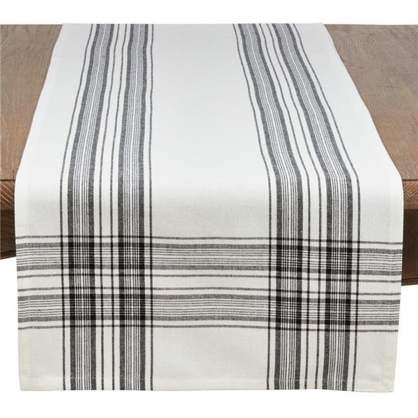 Saro Lifestyle SARO 6562.BK1672B 16 x 72 in. Rectangular Cotton Plaid Design Table Runner - Black 6562.BK1672B